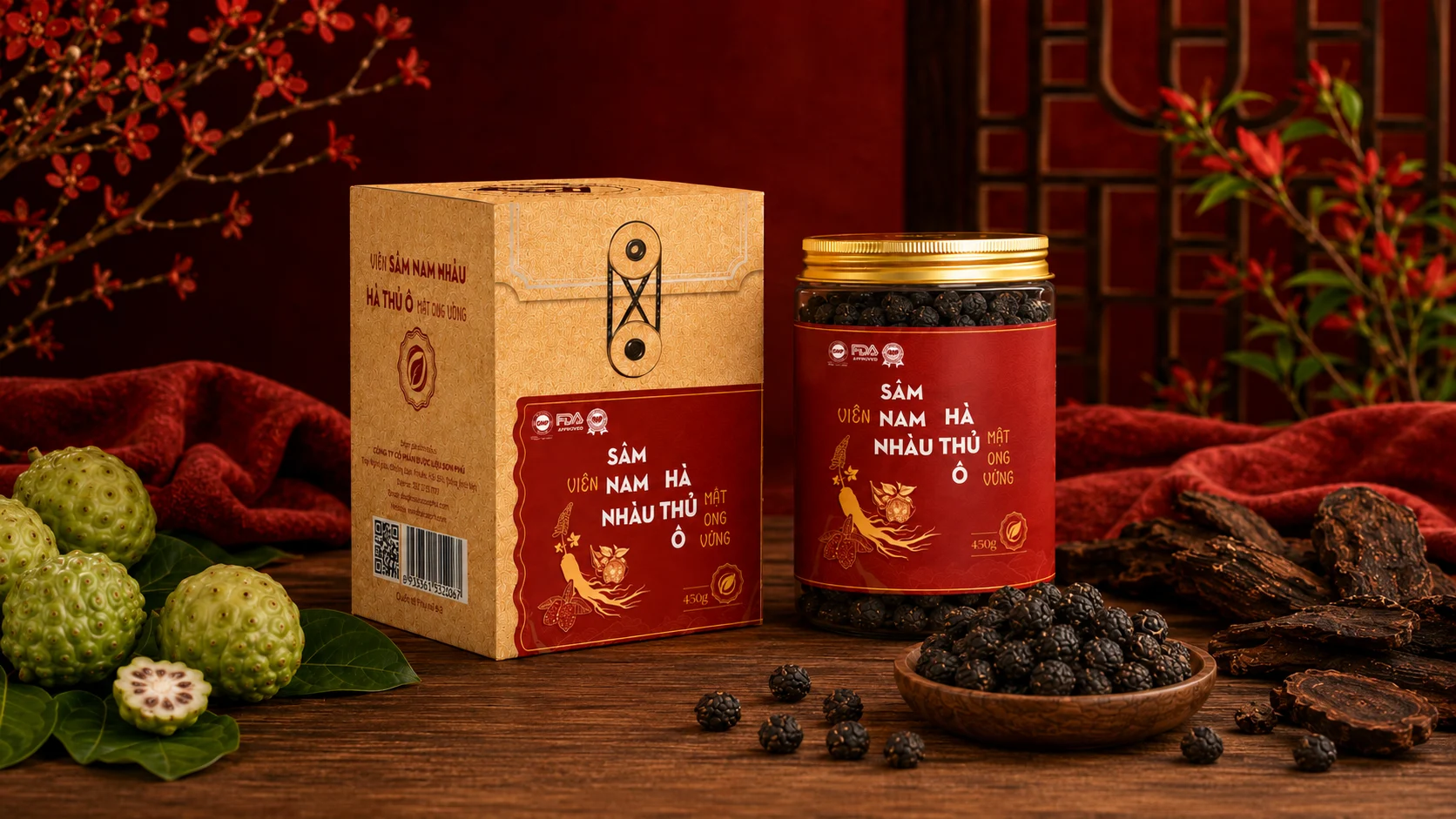 Viên Sâm Nam Nhàu Hà Thủ Ô Mật Ong Vừng Mẫu Sơn Xanh